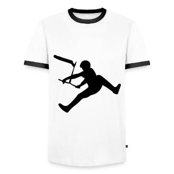 Stuntscooter Scooter Tretroller - Männer Kontrast-T-Shirt - Weiß/Schwarz - Vorne - AI Model Female 172 light (172cm) & AI Model Male 178 dark (178cm)