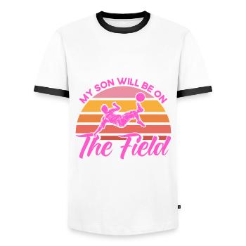 Sportfan Fußball Mama Fußball Geschenk - Männer Kontrast-T-Shirt - Weiß/Schwarz - Vorne - AI Model Female 172 light (172cm) & AI Model Male 178 dark (178cm)