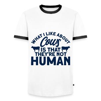 What I like about cows Cow gift - Men's Ringer Shirt - white/black - Front - AI Model Female 172 light (172cm) & AI Model Male 178 dark (178cm)