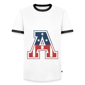 Buchstabe A USA - Männer Kontrast-T-Shirt - Weiß/Schwarz - Vorne - AI Model Female 172 light (172cm) & AI Model Male 178 dark (178cm)