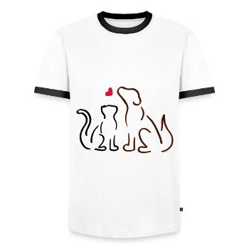 Chat et chien / chat et chien, amour, amoureux des animaux - T-shirt contrasté Homme - blanc/noir - Devant - AI Model Female 172 light (172cm) & AI Model Male 178 dark (178cm)