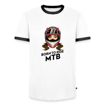 born to ride mtb mountain biking girl design - Men's Ringer Shirt - white/black - Front - AI Model Female 172 light (172cm) & AI Model Male 178 dark (178cm)