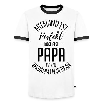 Niemand ist perfekt aber als Papa - Männer Kontrast-T-Shirt - Weiß/Schwarz - Vorne - AI Model Female 172 light (172cm) & AI Model Male 178 dark (178cm)