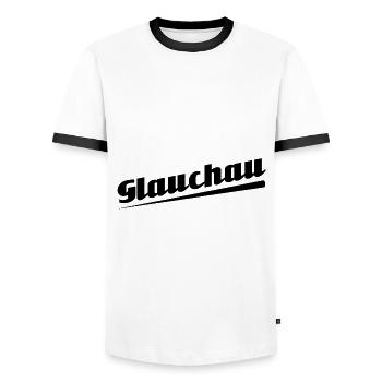Glauchau - Textdesign mit Stadtnamen - Männer Kontrast-T-Shirt - Weiß/Schwarz - Vorne - AI Model Female 172 light (172cm) & AI Model Male 178 dark (178cm)