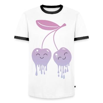 Cerises fondantes Kawaii - T-shirt contrasté Homme - blanc/noir - Devant - AI Model Female 172 light (172cm) & AI Model Male 178 dark (178cm)