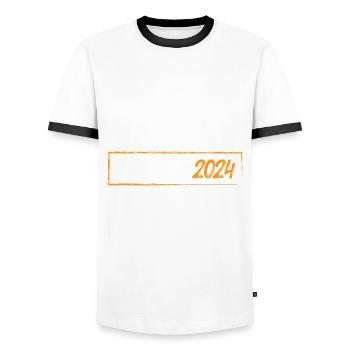 Malle 2024 - Männer Kontrast-T-Shirt - Weiß/Schwarz - Vorne - AI Model Female 172 light (172cm) & AI Model Male 178 dark (178cm)