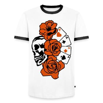 poker skull rose flower - Men's Ringer Shirt - white/black - Front - AI Model Female 172 light (172cm) & AI Model Male 178 dark (178cm)