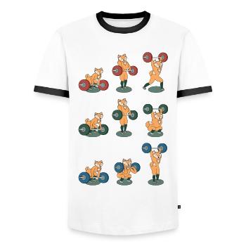 Weightlifter Fox: Clean&Jerk, Snatch, Thruster - Men's Ringer Shirt - white/black - Front - AI Model Female 172 light (172cm) & AI Model Male 178 dark (178cm)