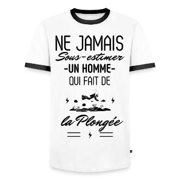 Ne jamais Sous estimer un Homme Plongeur - T-shirt contrasté Homme - blanc/noir - Devant - AI Model Female 172 light (172cm) & AI Model Male 178 dark (178cm)