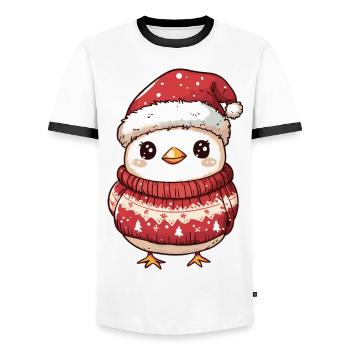 Huhn Weihnachten Comic - Männer Kontrast-T-Shirt - Weiß/Schwarz - Vorne - AI Model Female 172 light (172cm) & AI Model Male 178 dark (178cm)