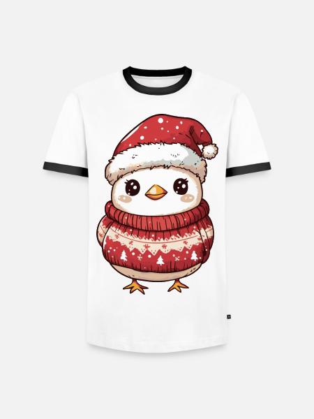 Kylling Jul Tegneserie - Herre kontrast-T-shirt - hvid/sort
