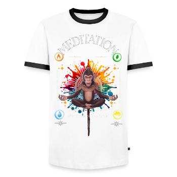 Meditation Monkey - Structure of Existence - Männer Kontrast-T-Shirt - Weiß/Schwarz - Vorne - AI Model Female 172 light (172cm) & AI Model Male 178 dark (178cm)