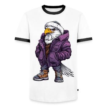 Eagle Funny Winter - Men's Ringer Shirt - white/black - Front - AI Model Female 172 light (172cm) & AI Model Male 178 dark (178cm)