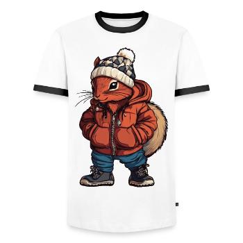Squirrel Funny Winter - Men's Ringer Shirt - white/black - Front - AI Model Female 172 light (172cm) & AI Model Male 178 dark (178cm)