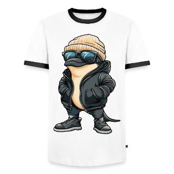 Dolphin Cool Comic - Men's Ringer Shirt - white/black - Front - AI Model Female 172 light (172cm) & AI Model Male 178 dark (178cm)