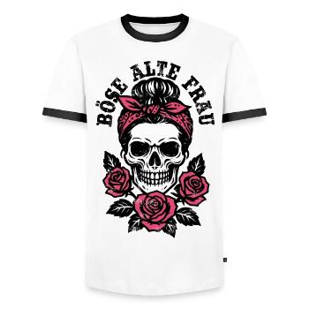 Böse alte Frau - Totenkopf - Rosen - Spruch - Männer Kontrast-T-Shirt - Weiß/Schwarz - Vorne - AI Model Female 172 light (172cm) & AI Model Male 178 dark (178cm)