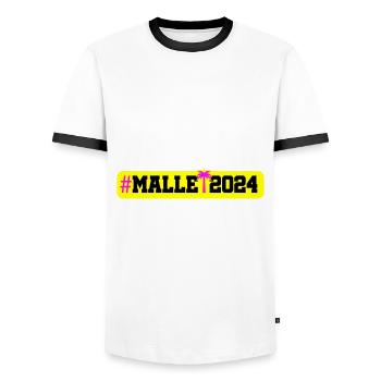 Malle 2024 - Men's Ringer Shirt - white/black - Front - AI Model Female 172 light (172cm) & AI Model Male 178 dark (178cm)