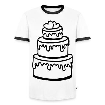 Gâteau de mariage cadeau de fête de mariage / mariage - T-shirt contrasté Homme - blanc/noir - Devant - AI Model Female 172 light (172cm) & AI Model Male 178 dark (178cm)