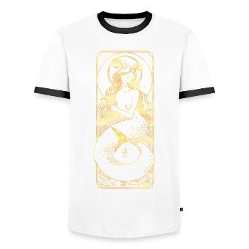 Sternzeichen - Steinbock - Linie - gold - Männer Kontrast-T-Shirt - Weiß/Schwarz - Vorne - AI Model Female 172 light (172cm) & AI Model Male 178 dark (178cm)