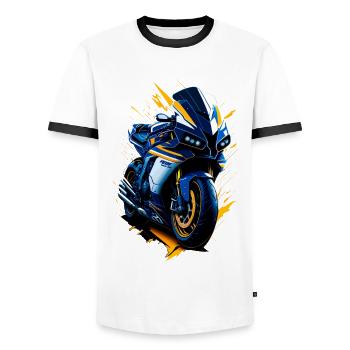 Sport motorcycle - Men's Ringer Shirt - white/black - Front - AI Model Female 172 light (172cm) & AI Model Male 178 dark (178cm)