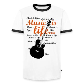 Music is life - Männer Kontrast-T-Shirt - Weiß/Schwarz - Vorne - AI Model Female 172 light (172cm) & AI Model Male 178 dark (178cm)