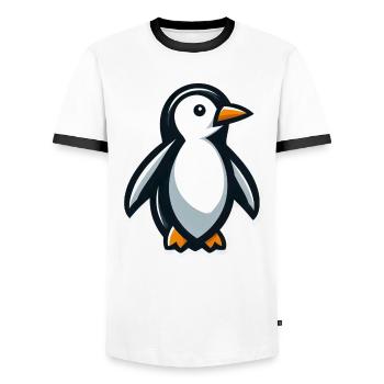Mignon pingouin dessin animé minimaliste - T-shirt contrasté Homme - blanc/noir - Devant - AI Model Female 172 light (172cm) & AI Model Male 178 dark (178cm)