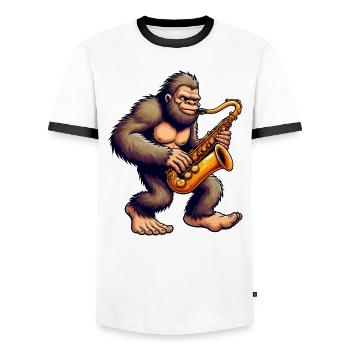 Bigfoot Saxophoniste Musique classique Jazz - T-shirt contrasté Homme - blanc/noir - Devant - AI Model Female 172 light (172cm) & AI Model Male 178 dark (178cm)