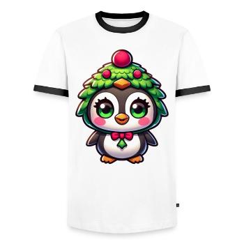 Weihnachtspinguin skurril lustig Cartoon - Männer Kontrast-T-Shirt - Weiß/Schwarz - Vorne - AI Model Female 172 light (172cm) & AI Model Male 178 dark (178cm)