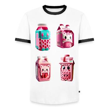 kawaii strawberry milk carton - Men's Ringer Shirt - white/black - Front - AI Model Female 172 light (172cm) & AI Model Male 178 dark (178cm)