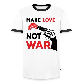 Love Love Gun Condom Sex Statement Gift - Men's Ringer Shirt - white/black - Front - AI Model Female 172 light (172cm) & AI Model Male 178 dark (178cm)