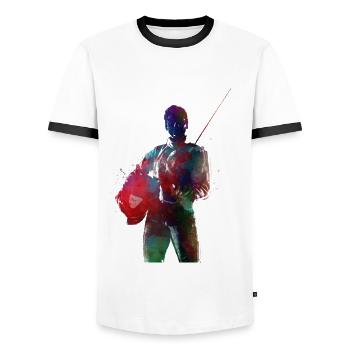 fencing sport art #fencing #sport - Men's Ringer Shirt - white/black - Front - AI Model Female 172 light (172cm) & AI Model Male 178 dark (178cm)