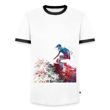 Surfer sport art #surfer #sport - Men's Ringer Shirt - white/black - Front - AI Model Female 172 light (172cm) & AI Model Male 178 dark (178cm)