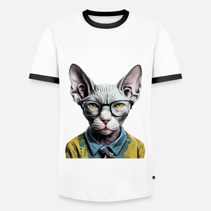 Hipster-Katze Ziggy - Männer Kontrast-T-Shirt - Weiß/Schwarz