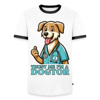 Trust Me I Am A Dogtor Funny Doctor - Men's Ringer Shirt - white/black - Front - AI Model Female 172 light (172cm) & AI Model Male 178 dark (178cm)