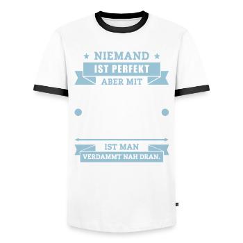 Funshirt 40 - Männer Kontrast-T-Shirt - Weiß/Schwarz - Vorne - AI Model Female 172 light (172cm) & AI Model Male 178 dark (178cm)