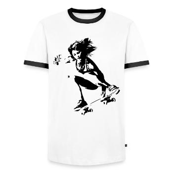 Fille de patineur à roulettes Longboard - T-shirt contrasté Homme - blanc/noir - Devant - AI Model Female 172 light (172cm) & AI Model Male 178 dark (178cm)