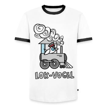Lok-Vogel in der Bahn ist kein Zug Vogel Kinder - Männer Kontrast-T-Shirt - Weiß/Schwarz - Vorne - AI Model Female 172 light (172cm) & AI Model Male 178 dark (178cm)