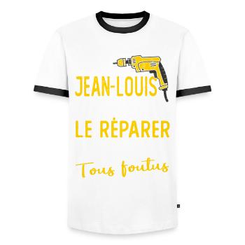 Si Jean louis ne peut pas le réparer on est foutus - T-shirt contrasté Homme - blanc/noir - Devant - AI Model Female 172 light (172cm) & AI Model Male 178 dark (178cm)