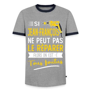 Si Jean françois ne peut pas le réparer est foutus - T-shirt contrasté Homme - gris/marine  - Devant - AI Model Female 172 light (172cm) & AI Model Male 178 light (178cm)
