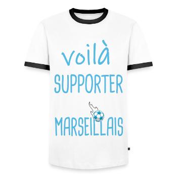 supporter Marseillais cadeau football marseille - T-shirt contrasté Homme - blanc/noir - Devant - AI Model Female 172 light (172cm) & AI Model Male 178 dark (178cm)