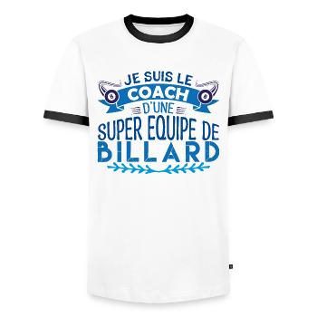 Coach Billard | Cadeau coach Billard Le Meilleur - T-shirt contrasté Homme - blanc/noir - Devant - AI Model Female 172 light (172cm) & AI Model Male 178 dark (178cm)