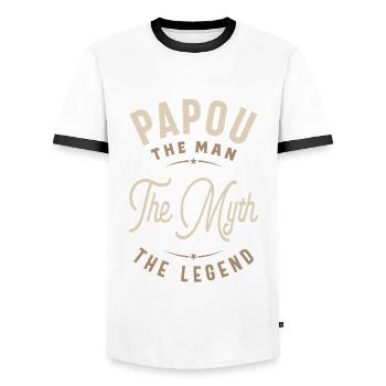 Papou The Man The Myth The Legend - Men's Ringer Shirt - white/black - Front - AI Model Female 172 light (172cm) & AI Model Male 178 dark (178cm)