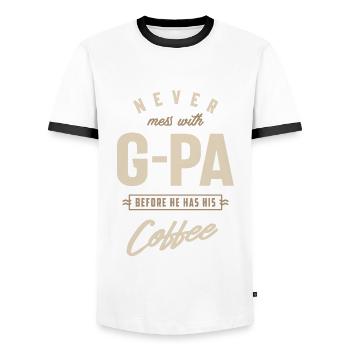 G-Pa Before He Has His Coffee - Men's Ringer Shirt - white/black - Front - AI Model Female 172 light (172cm) & AI Model Male 178 dark (178cm)