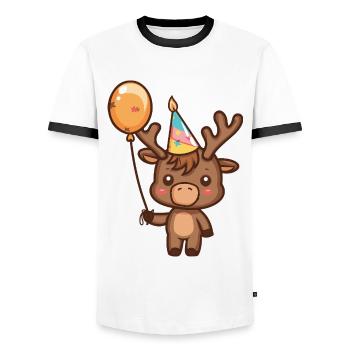 Elch Geburtstag Comic Süß - Männer Kontrast-T-Shirt - Weiß/Schwarz - Vorne - AI Model Female 172 light (172cm) & AI Model Male 178 dark (178cm)