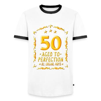 50e anniversaire - 50 ans - T-shirt contrasté Homme - blanc/noir - Devant - AI Model Female 172 light (172cm) & AI Model Male 178 dark (178cm)
