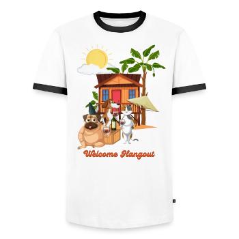 hang out party - Men's Ringer Shirt - white/black - Front - AI Model Female 172 light (172cm) & AI Model Male 178 dark (178cm)