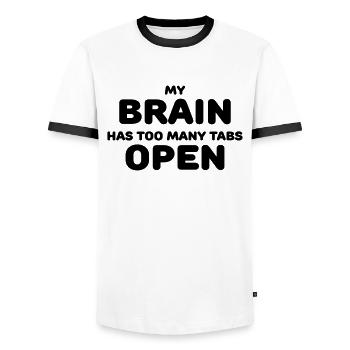 My brain has too many tabs open - Männer Kontrast-T-Shirt - Weiß/Schwarz - Vorne - AI Model Female 172 light (172cm) & AI Model Male 178 dark (178cm)