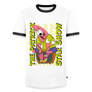 The Patrick Star Show Patrick Sitting On TV - Men's Ringer Shirt - white/black - Front - AI Model Female 172 light (172cm) & AI Model Male 178 dark (178cm)