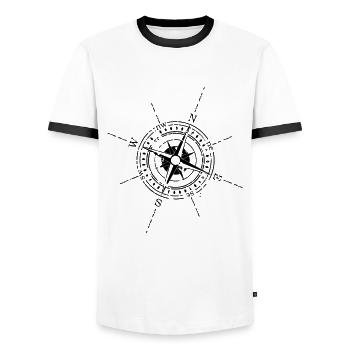 compass - Men's Ringer Shirt - white/black - Front - AI Model Female 172 light (172cm) & AI Model Male 178 dark (178cm)