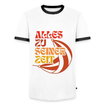 Alles zu seiner Zeit - Relax - Gelassenheit - Männer Kontrast-T-Shirt - Weiß/Schwarz - Vorne - AI Model Female 172 light (172cm) & AI Model Male 178 dark (178cm)
